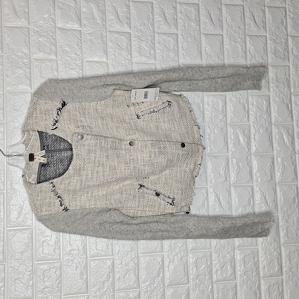 FREE PEOPLE Womens Jacket Cropped Tattered Tweed Moto Long Sleeve Asymme…